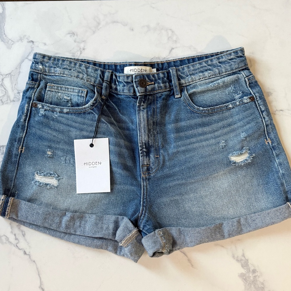 Hidden Blue Distressed Denim Shorts